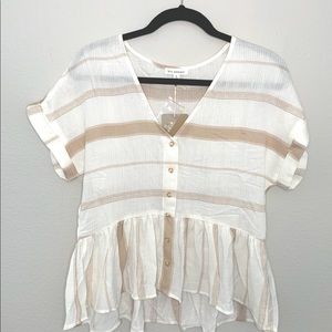 Woven stripe button down top
